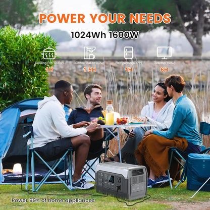Portable Power Station,1024Wh LiFePO4 Battery, 1600W AC Outlets (2600W Surge),Solar Generator for Outdoor Camping