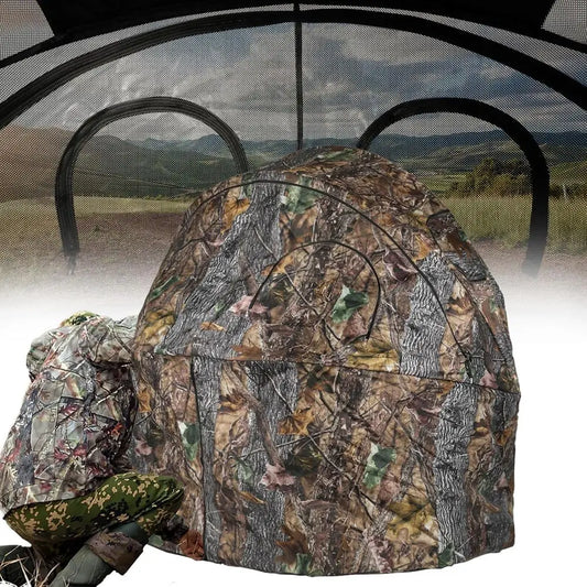 Portable Camouflage Chair Tent for One Person with Carry Bag - Half-Person See-Through Hunting Blind