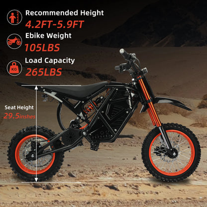 Spacewalk 2000W 48V Electric Dirt Bike with 1 Year Warranty, 37 MPH, 23Ah Battery, UL Certified, Adult Off-Road Motorcycle