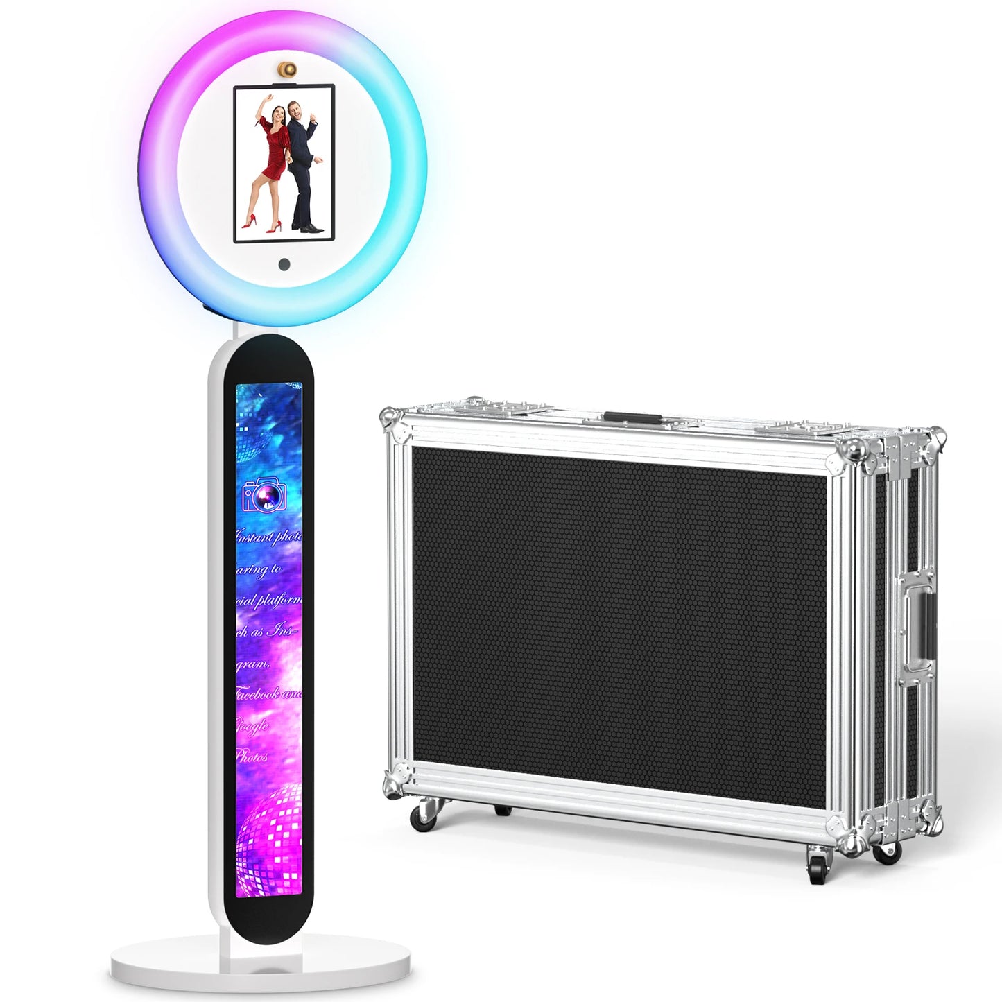 Portable iPad Photo Booth Machine Selfie Stand For Wedding Party Photobooth RGB Ring Light Voice Control Fast Deliver With Case