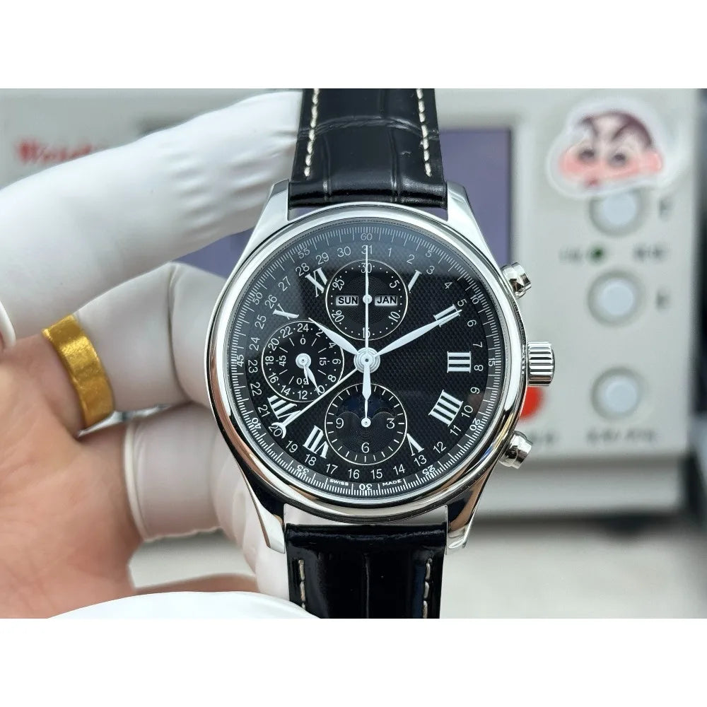 2026 New An Elegant Men's Watch with A Silver Dial and Moon Phase Display Suitable for Various Occasions