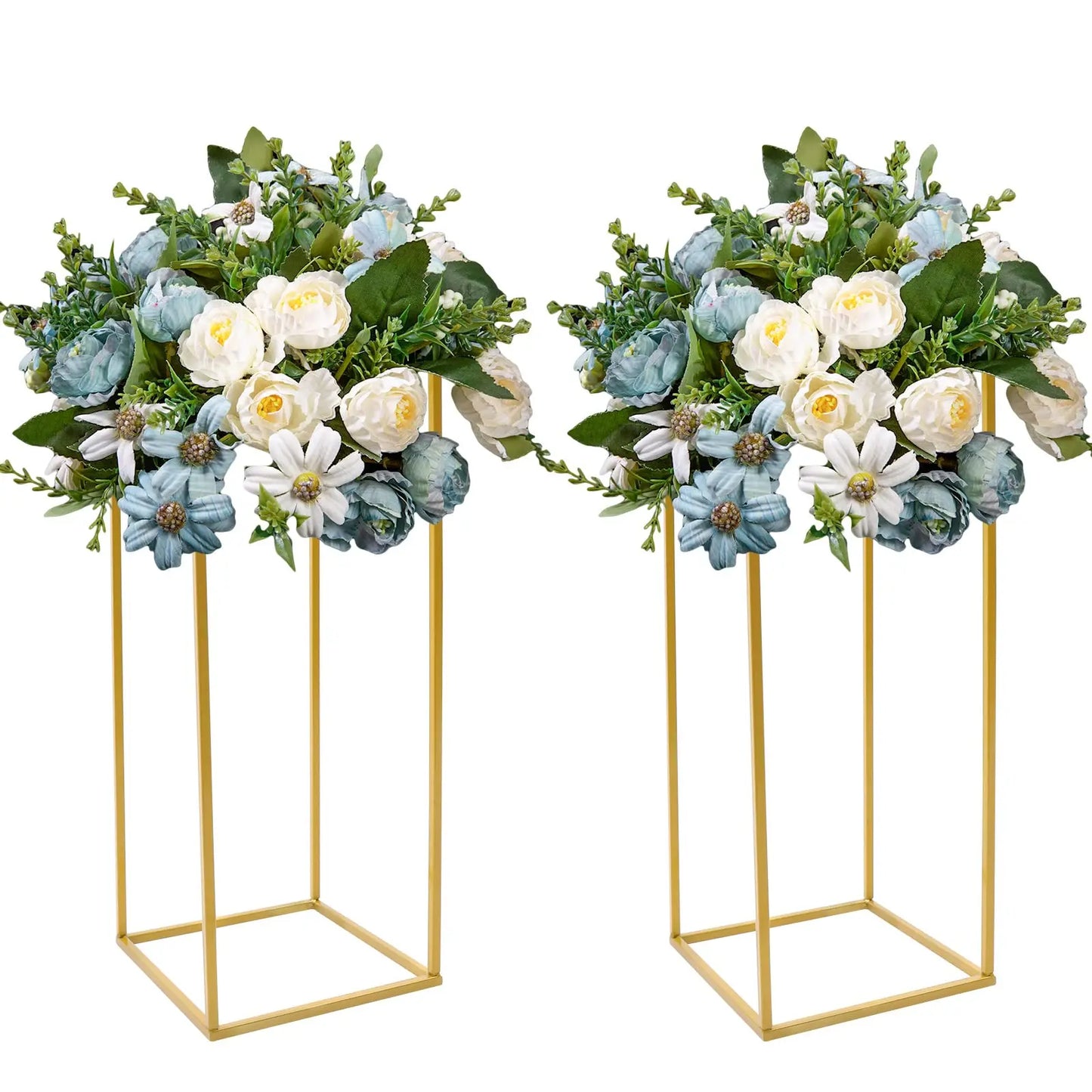 Gold Wedding Flower Stand Sets of 2, 24 Inch Tall Vase Column Stand Flower Holder, Metal Geometric Centerpieces for Table, Flowe