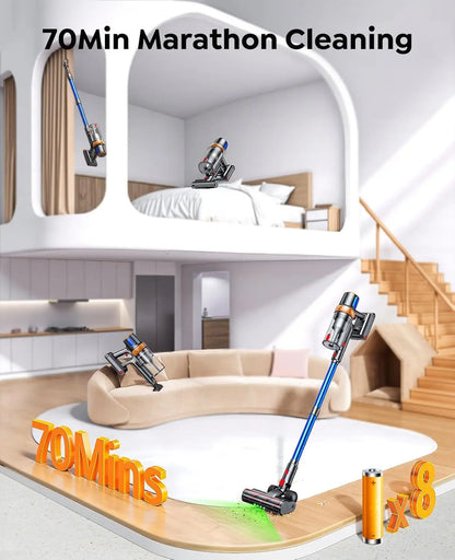 Upgraded Cordless Vacuum Cleaner 650W 55KPA 70Mins, Self-Standing with Mattress Tool for Pet Hair Floors Carpets