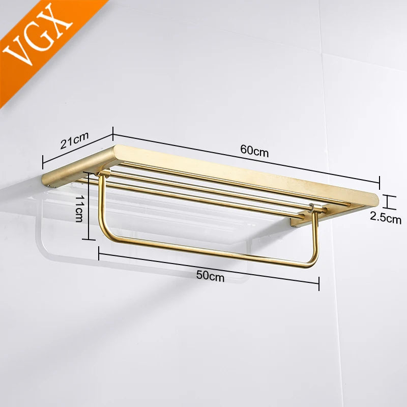 VGX Gold Bathroom Towel Holder Stainless Steel Towel Rack Folding Movable Bath Towel Bar Bathroom Hardware Accessories Grey