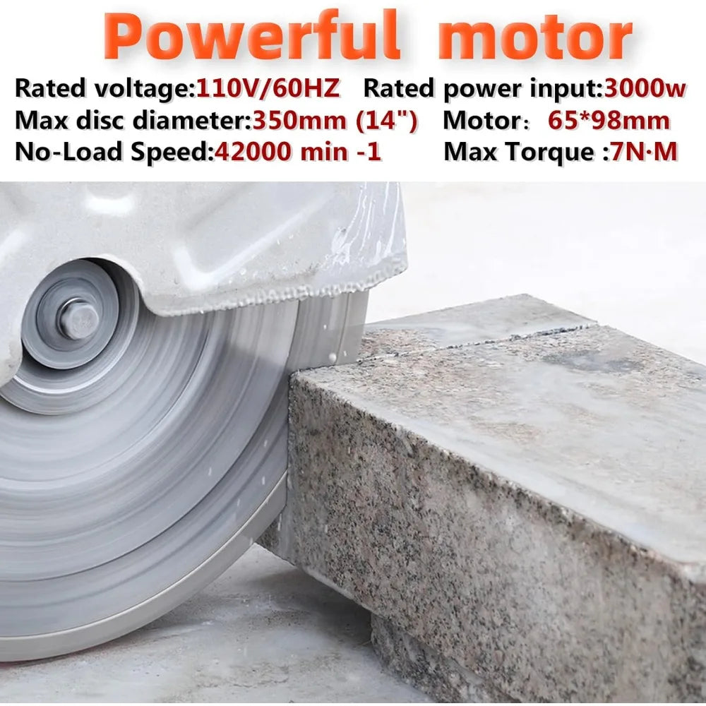 14 Inches Concrete Saw Electric Powered 3000W Cut-Off Saw, 110V 4.8 Cut Depth and Electric Grinder With Diamond Blade