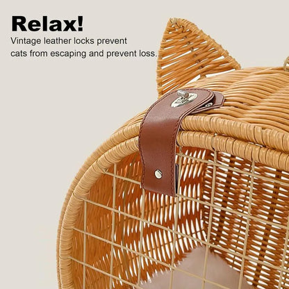 Portable Pet Stroller for Small Dogs and Cats - Rattan Basket on Wheels, Ideal for Outdoor Adventures and Beach Strolls