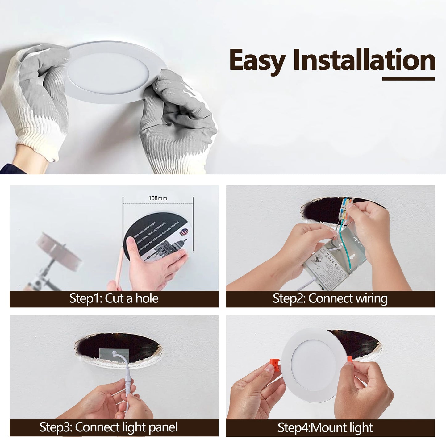 12-Pack LED Recessed Lights with Junction Box, Dimmable Downlights, 3000K-5000K Adjustable Color, Energy-Efficient Ceiling Light