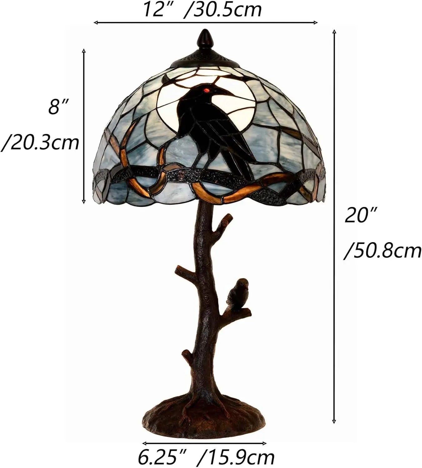 Raven Moon Night Stained Glass Table Lamp for Home Decor, Dark Blue, 12Wx20H