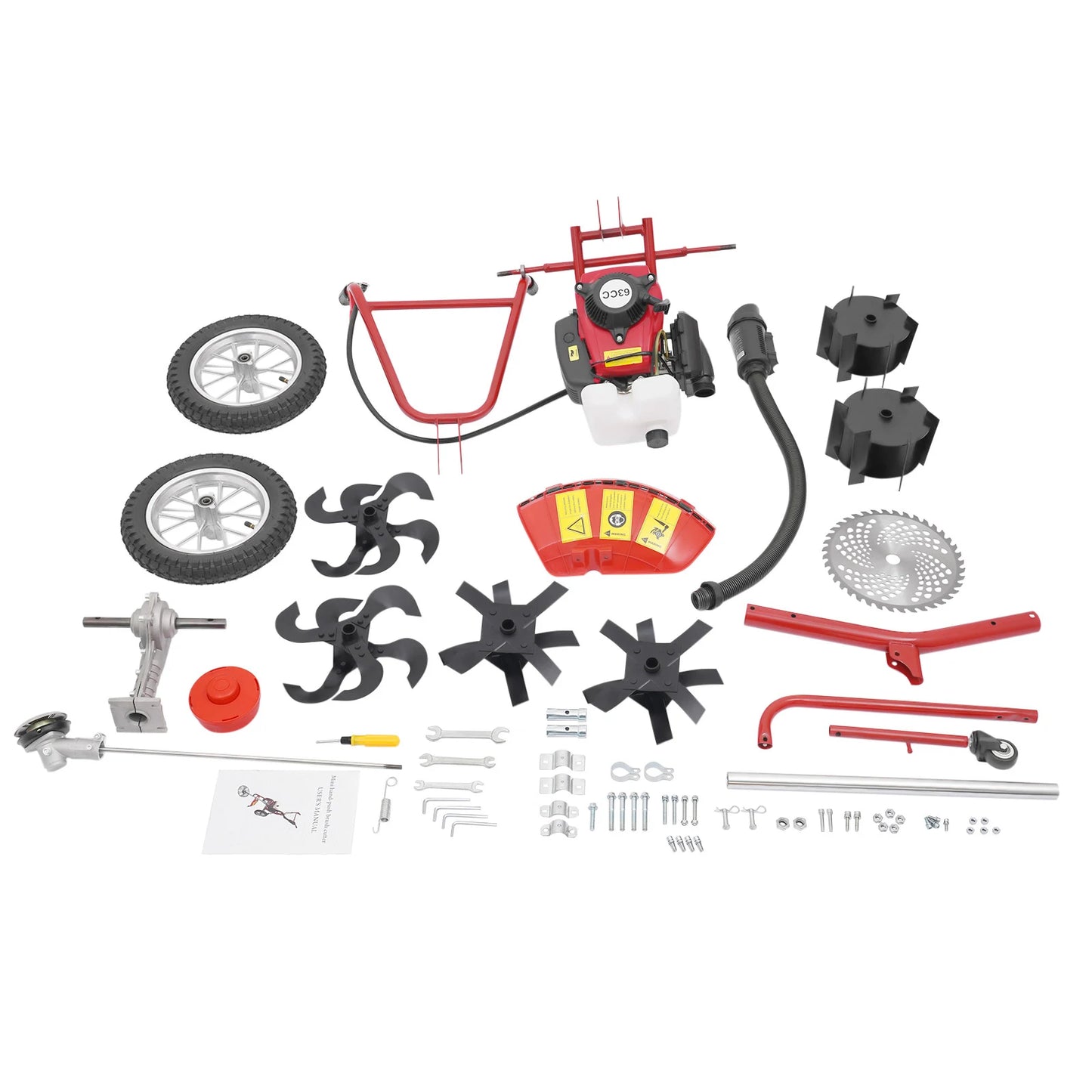 3 in 1 Gasoline Cultivator, 63cc 4HP Mini Cultivator, Micro Cultivator about 240rpm Speed for Plowing,Tilling,Furrowing,Weeding