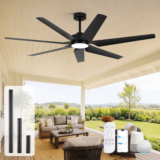 65inch Smart Ceiling Fan with Light and Remote/APP/Voice Outdoor Quiet Reversible DC Motor Fan 3CCT for Over 15*15ft to 18*18ft