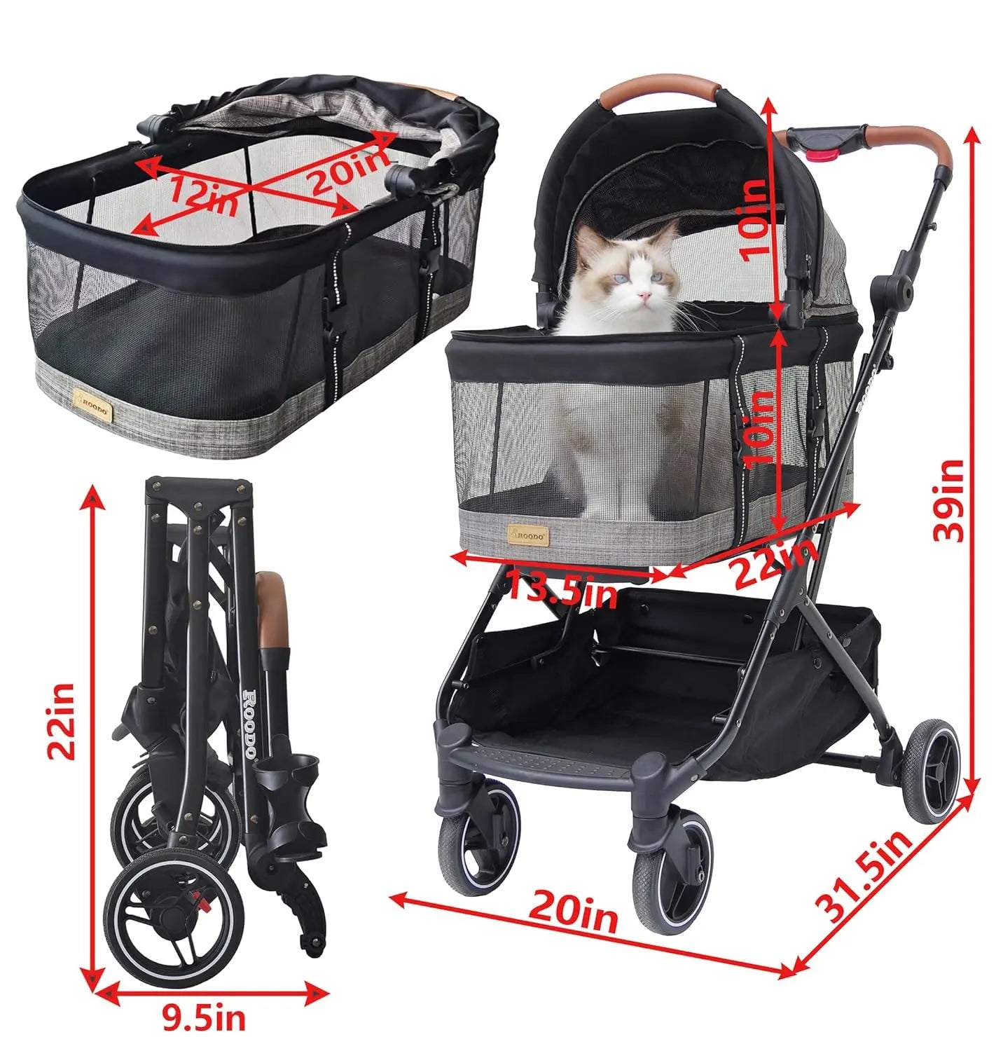 Upgraded 3-in-1 Pet Stroller with Detachable Carrier, Folding Lightweight All-Terrain Travel Gear for Pets Up to 35 lbs