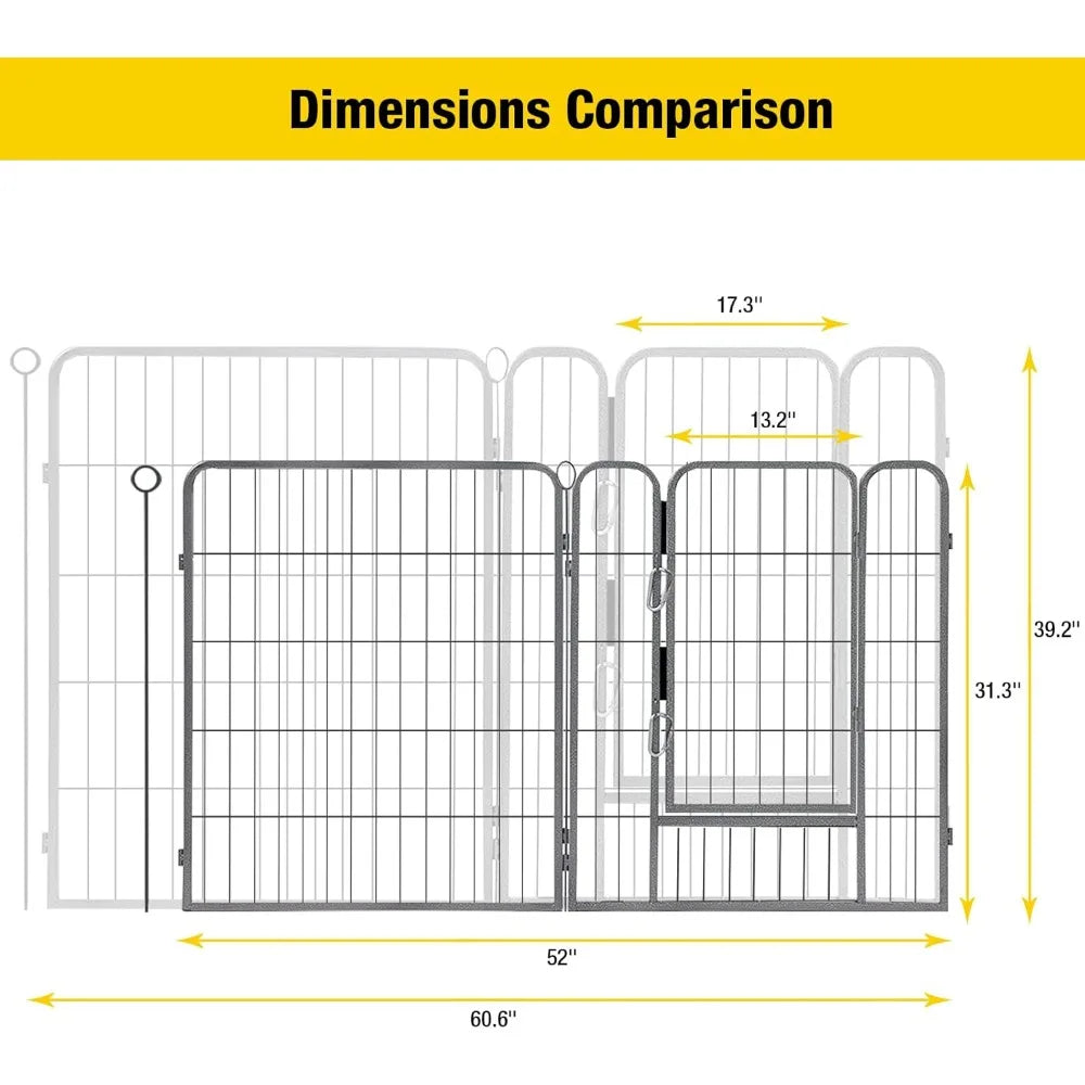 Dog Playpen, Foldable Metal Pet Dog Exercise Fence Pen with Door Gate, Heavy Duty Metal Small Animal Fence, Dog Kennel Outdoor (
