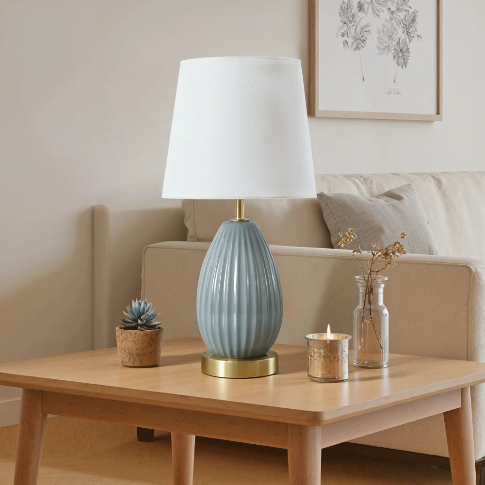 18-Inch Table Lamp with E26 Black Bakelite Socket, 60W Max (Bulb Excluded), Rotary Switch, Antique Brass & Light Blue Finish