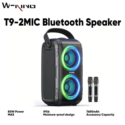 W-KING Portable Loud Bluetooth Speaker with Wireless Microphone*2, -2 Full Range Drivers/Deep Bass, 105dB Sound With Lights/IPX6