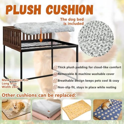 Large 40''x28'' Metal Dog Bed Frame with Cushion 2 Panel Adjustable Height Dog Bunk Beds Gray