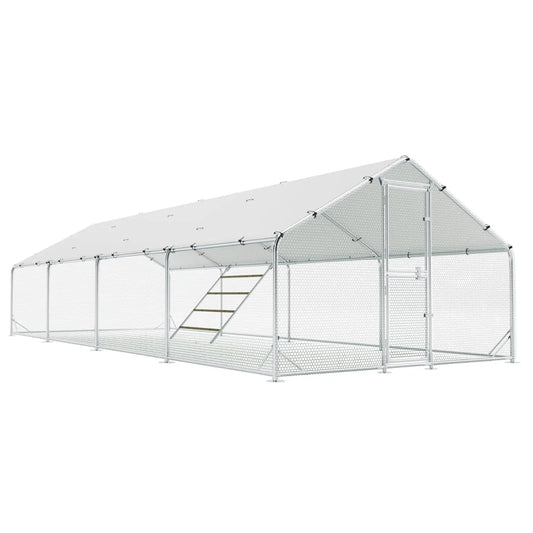 Metal Chicken Coop Run Pen Cage with Feeding Door Anti-UV Cover Yard 30-40 Poultry Duck Rabbit,Customized
