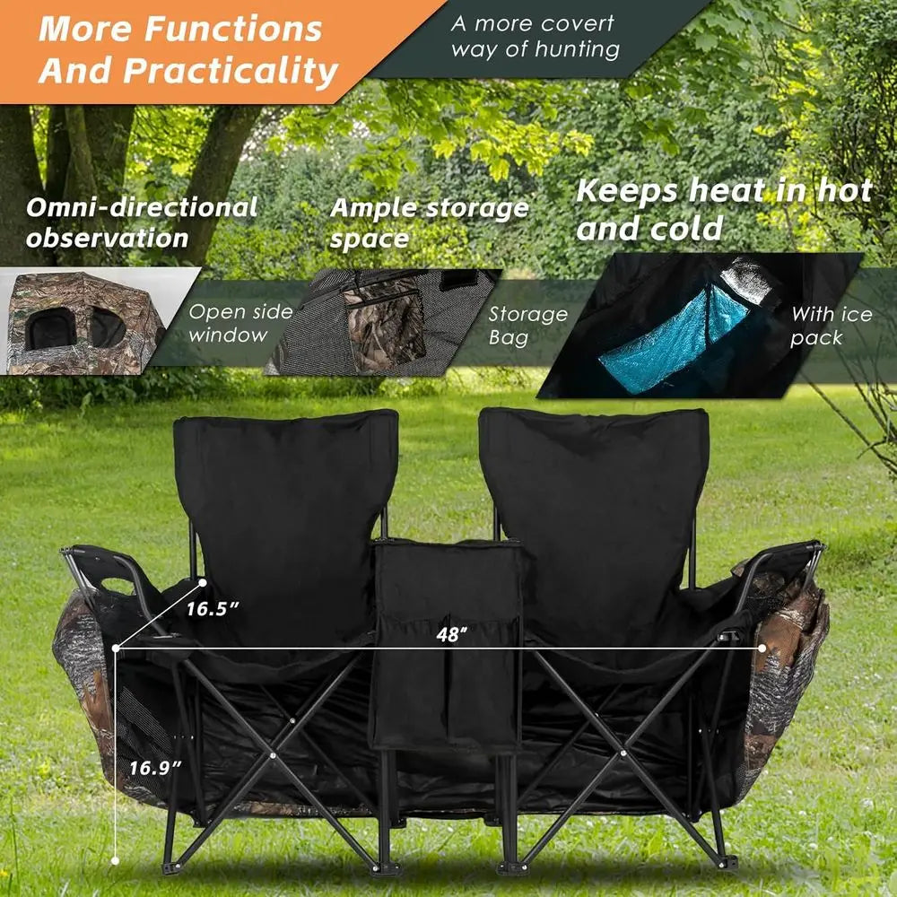 Portable Camouflage Chair Tent for One Person with Carry Bag - Half-Person See-Through Hunting Blind