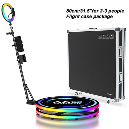 360 Photo Booth Machine 60/80/100cm With RGB Ring Light Flight Case Portable360 Spin Camera Booth For Wedding Party Event Rental