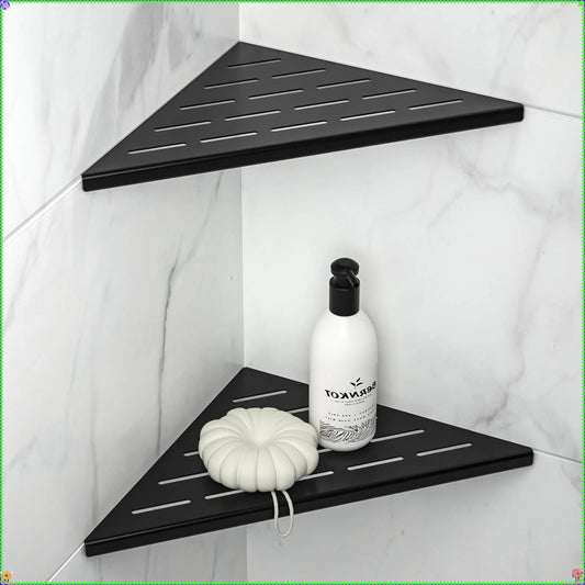 10 Inch Corner Shower Shelf 2 Pack, Black 304 Stainless Steel No Drill Bathroom Storage for Tile Wall