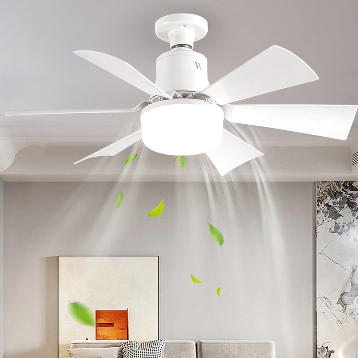 Screw in Ceiling Fan in Light Socket with Remote Ceiling Fan with Light 3 Speeds Dimmable with Extender & 6 Blades for Bedroom