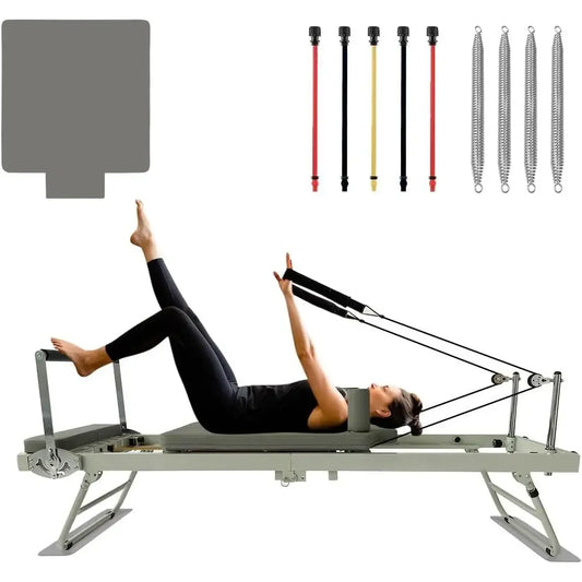 W-Pilates Reformer Machine Equipment with Springs & Cords for Home Workout, Foldable Pilates Equipment with Ju