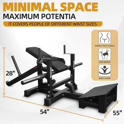 Signature Fitness Glute Bridge Plate-Loaded Hip Thrust Machine for Butt Shaping and Building Glute Muscles in Black with Durabl