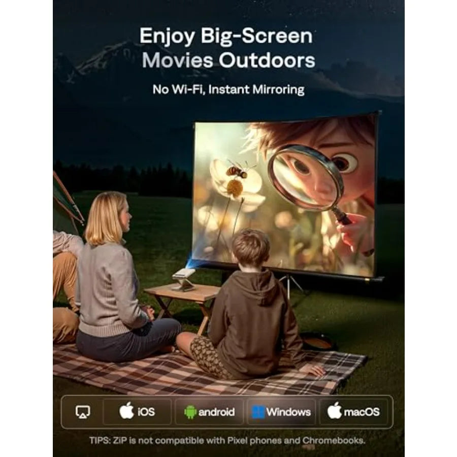 Portable Mini Projector for Cookie Art Gold ZIP Tri-Fold DLP Pocket Size Zero-Lag Focus One-Click Screen Mirroring Full-Screen