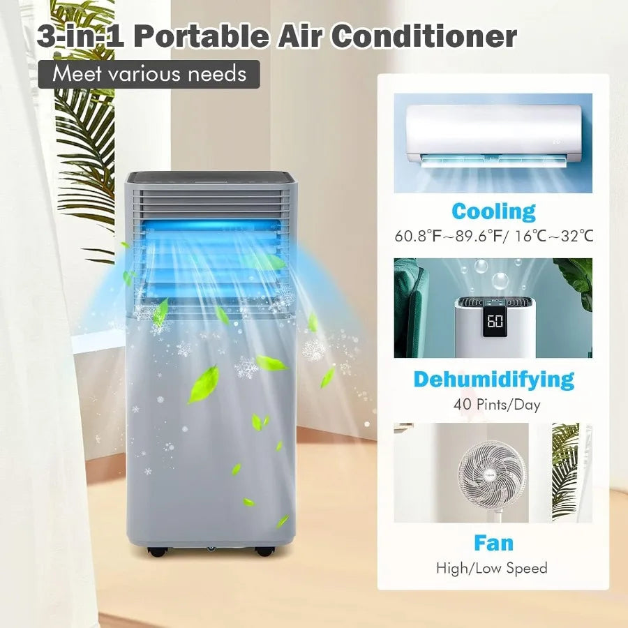 Portable Air Conditioner 8000 BTU with Dehumidifier Remote Control 24H Timer Window Kit for Bedroom and Dorm Cool Up to 230 sq.