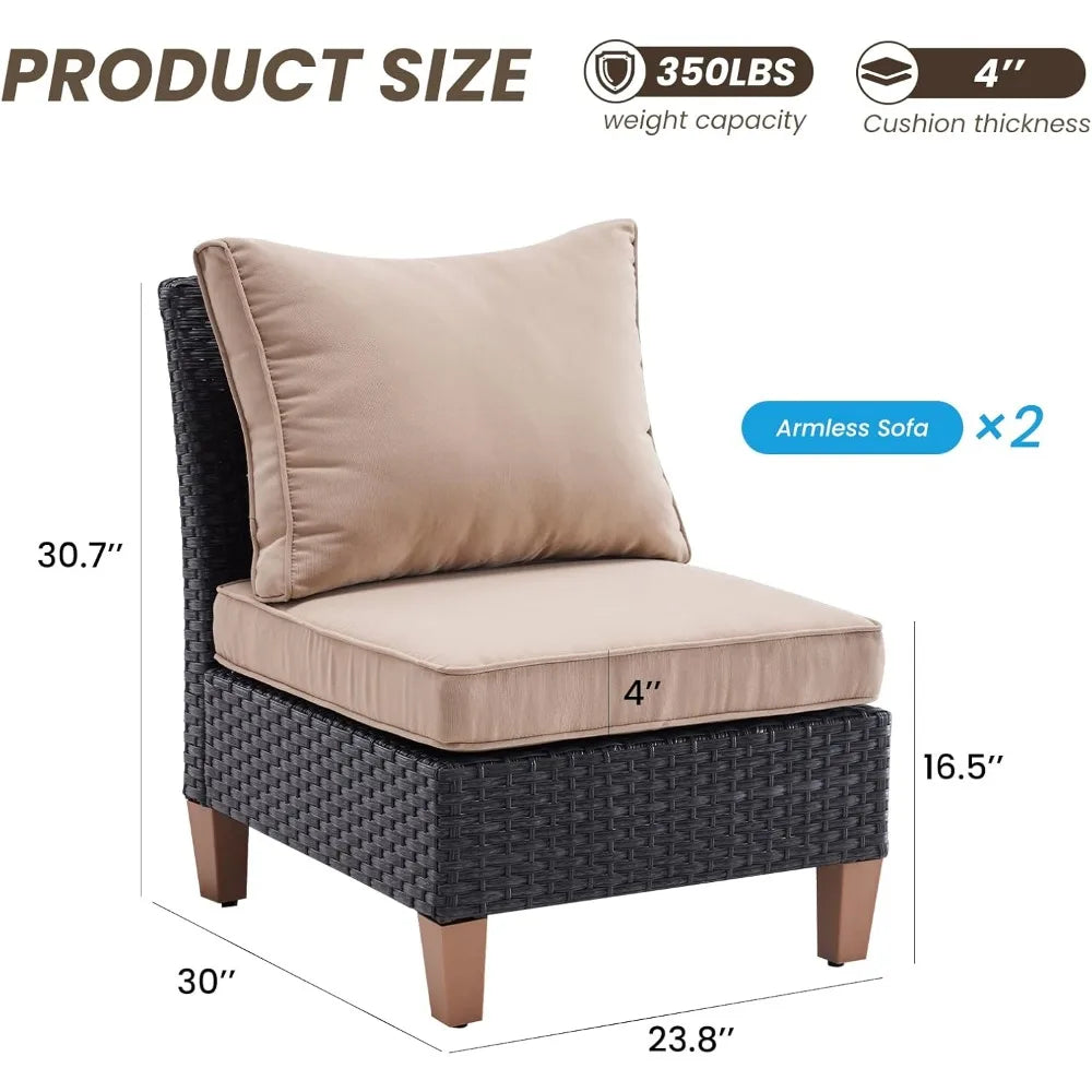 Small Patio Furniture Set of 2, Patio Sectional Furniture Set with Cushions, Outdoor Wicker Chairs Armless Sofa