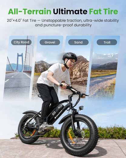 isinwheel M10 20"x4" Pro Electric Bike, 1000W Peak Motor, 22 MPH  Fat Tire Ebike for Adults, Teens & Women