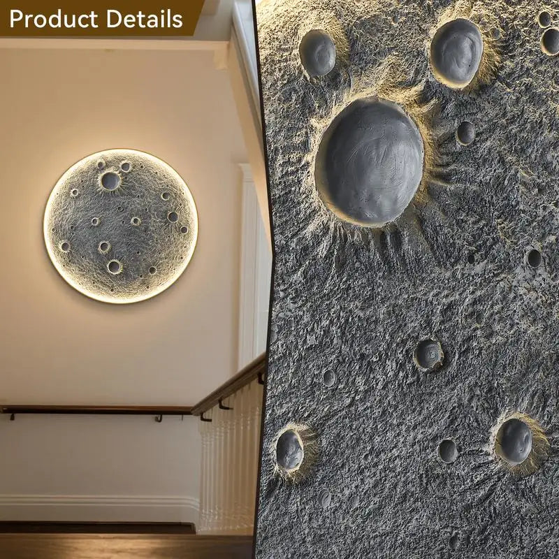 48-Inch LED Moon Wall Light - Plug-In Dimmable Sconce with Remote, 45W Main & 20W Night Light, Meteorite Crater Design, 1.75
