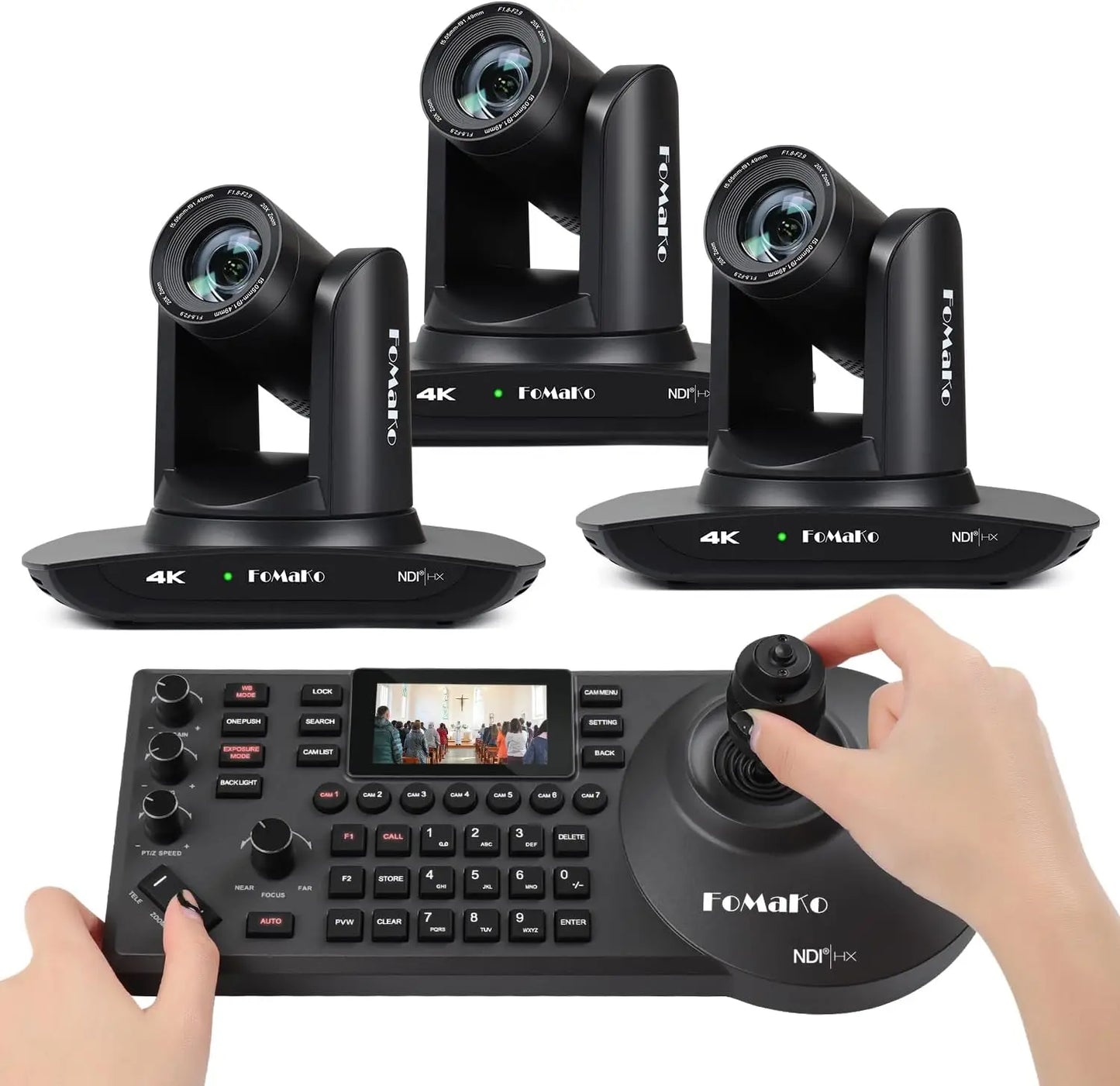 FoMaKo 4K 20X Optical Zoom PTZ Camera HDMI NDI AI Auto-Tracking Gen 3,NDI PTZ Camera 4K + NDI PTZ Controller, K20UH NDIx3+KC608N