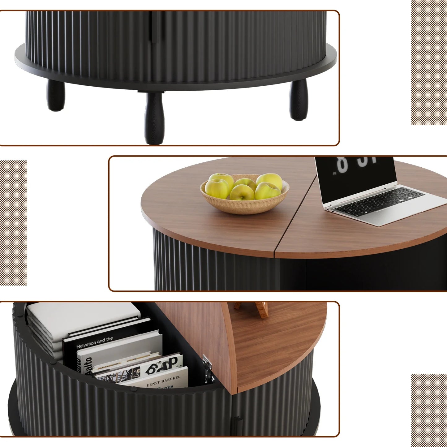 Round Wooden Coffee Table 30.7 inch With Storage Function Suitable For Home Living Room Office With Sliding Cabinet Door