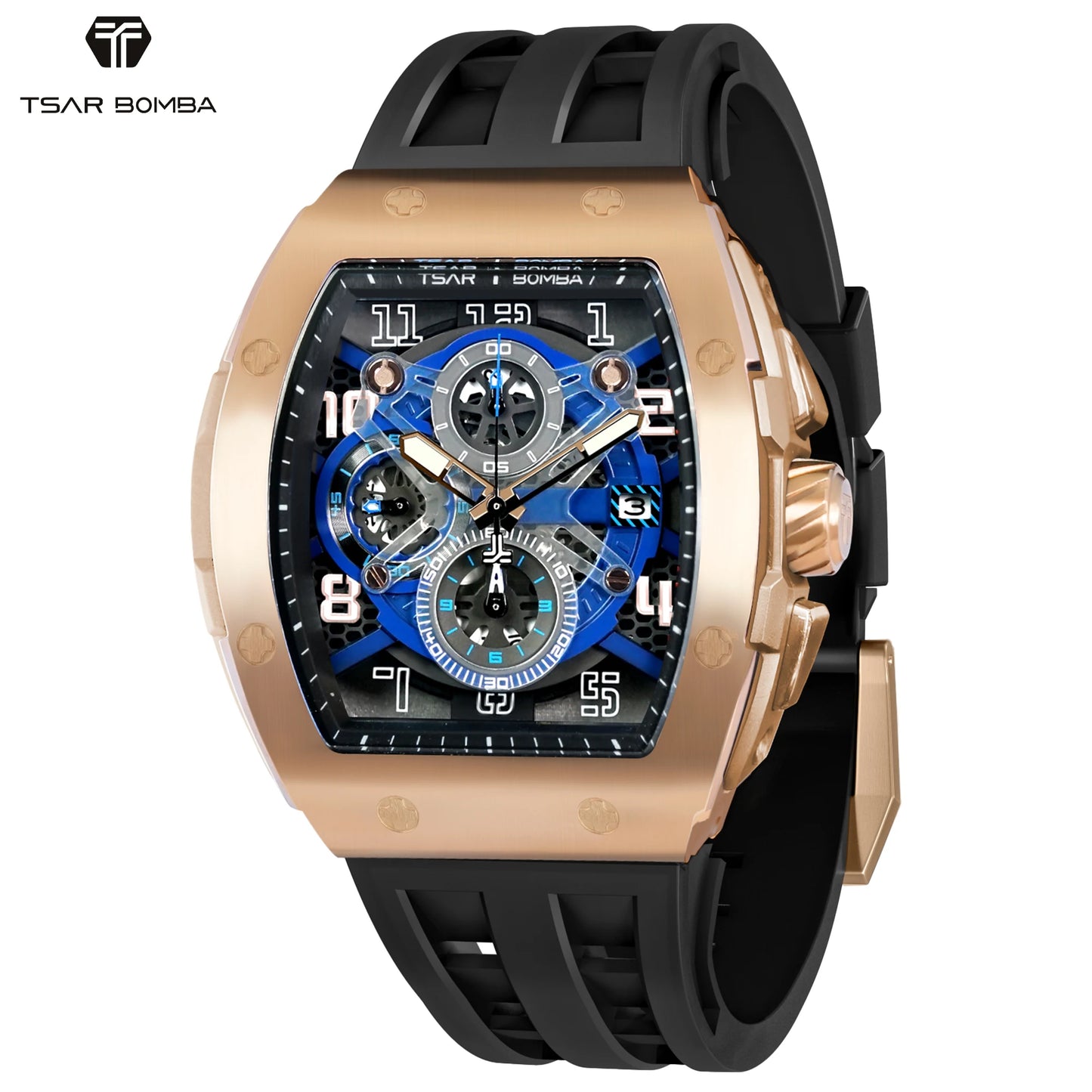 TSAR BOMBA Men’s Quartz Watch, Stainless Steel Case, Japanese Movement, Chronograph Date, Sapphire Crystal, 50M Water Resistant