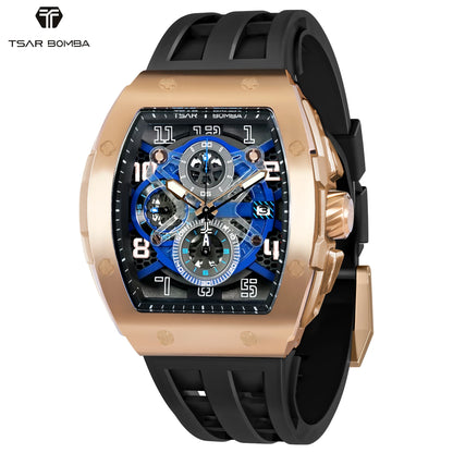TSAR BOMBA Men’s Quartz Watch, Stainless Steel Case, Japanese Movement, Chronograph Date, Sapphire Crystal, 50M Water Resistant