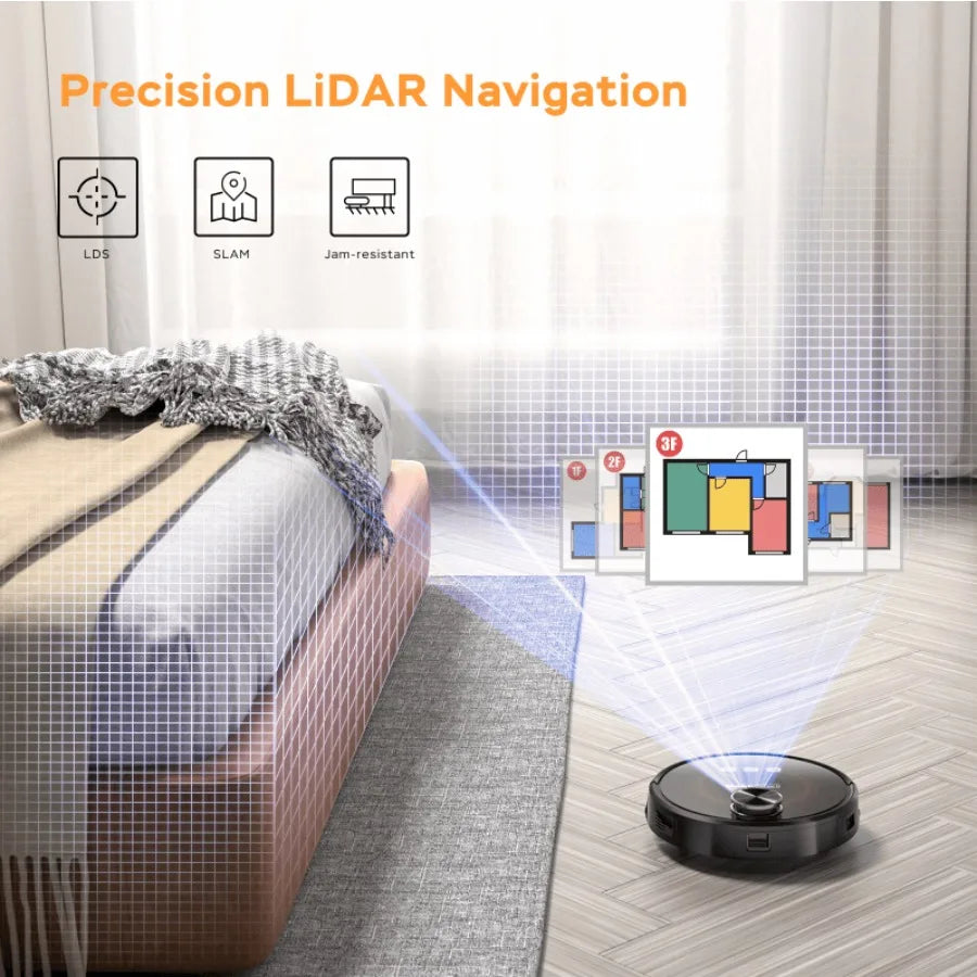 LDS Navigation Robot Vacuum Cleaner - 3-in-1 Vacuum/Sweep/Mop Wi-Fi App Control 2800Pa Suction 3200mAh Battery 160min Runtime S