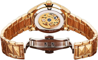 Automatic Mechanical Hollow Dragon Watch Men's Luxury Gold Diamond 50M Waterproof Luminous
