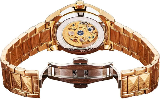 Automatic Mechanical Hollow Dragon Watch Men's Luxury Gold Diamond 50M Waterproof Luminous
