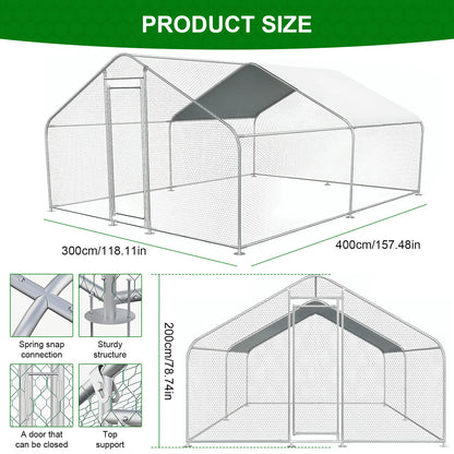 9.84x13.12x6.56FT Large Chicken Coop Lockable Walk-in Poultry Cage with Cover Spire Roof for Outdoor and Yard Farm Use