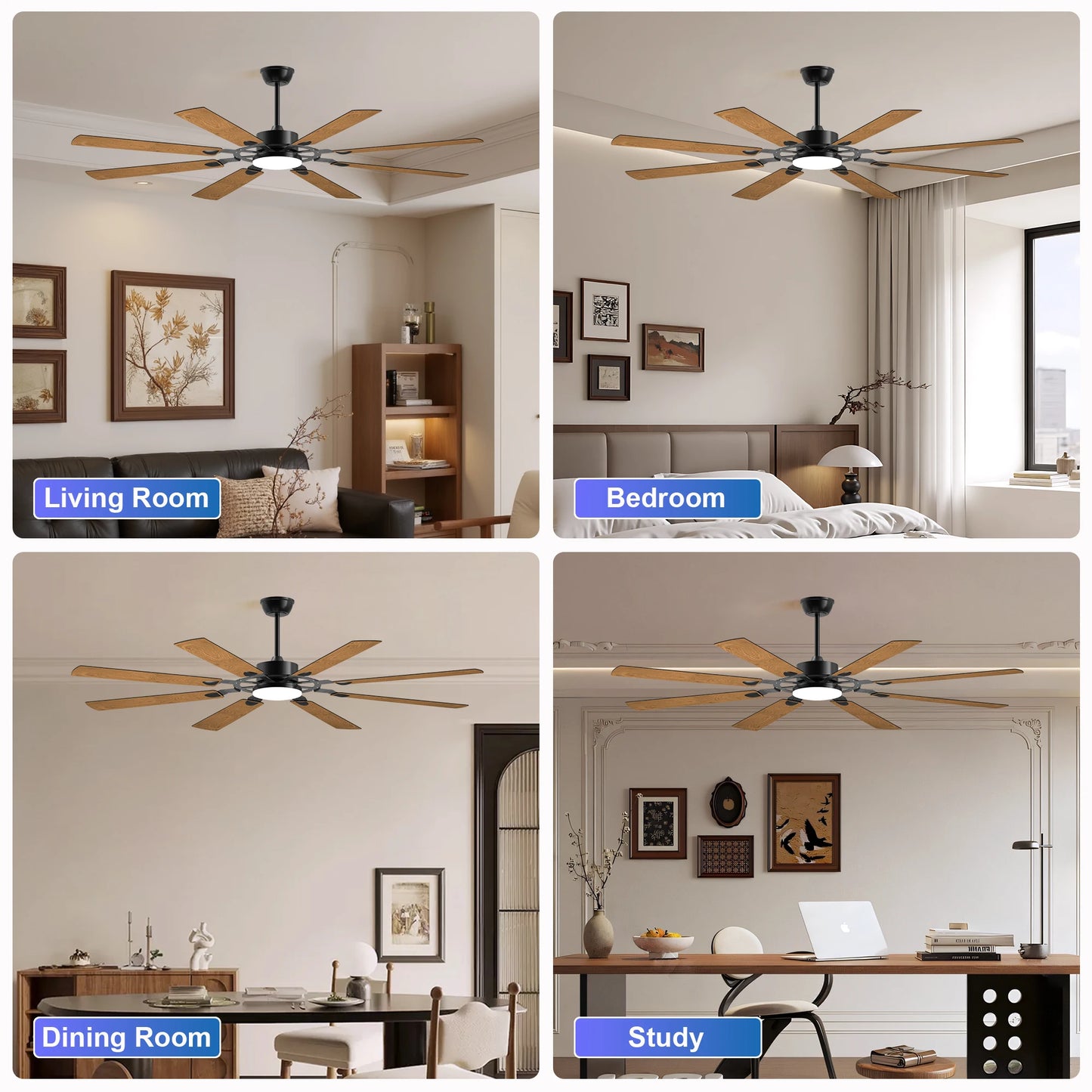 Black Ceiling Fans with Lights Led Remote Control Flush Mount Low Profile for Bedroom Living Dining Room Outdoor Farmhouse Patio