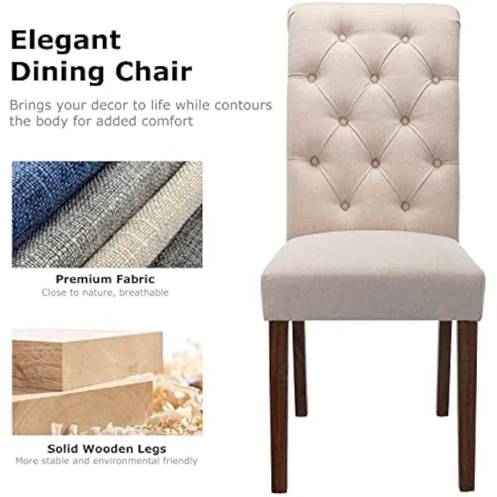 7-Piece Dining Table Set for 6, 60" Rectangular Wooden Kitchen Table with 6 Tufted Dining Room Chairs, Brown/Beige