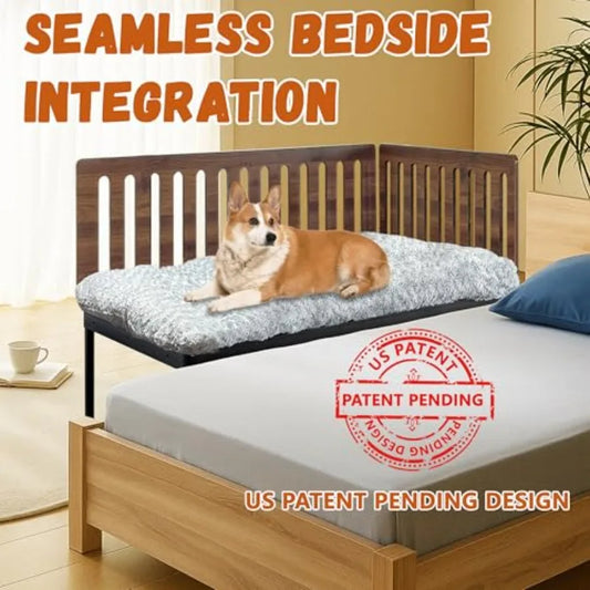 Large 40''x28'' Metal Dog Bed Frame with Cushion 2 Panel Adjustable Height Dog Bunk Beds Gray