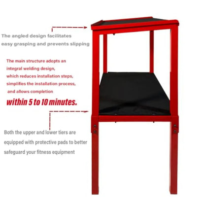 Heavy Duty 2-Tier Fitness Storage Rack 850LB Dumbbell Kettlebell Yoga Organizer with 5MM Shock-Absorbing Mat No Drill Floor Sta