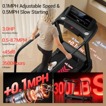 Home Fitness Treadmill with 20 Manual/Auto Incline 42.5×16.1 Extra-Wide Running Belt 400LB Capacity 3.5HP Motor 8.7 MPH Speed B