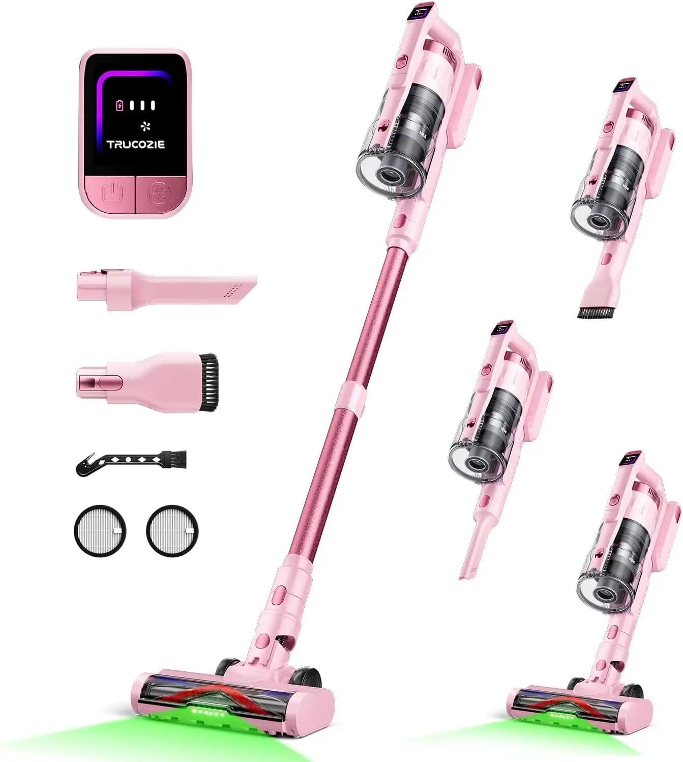 Cordless Vacuum Cleaner with 60Kpa Suction, 70min Runtime, Green LED Light for Pet Hair on Floors & Carpet