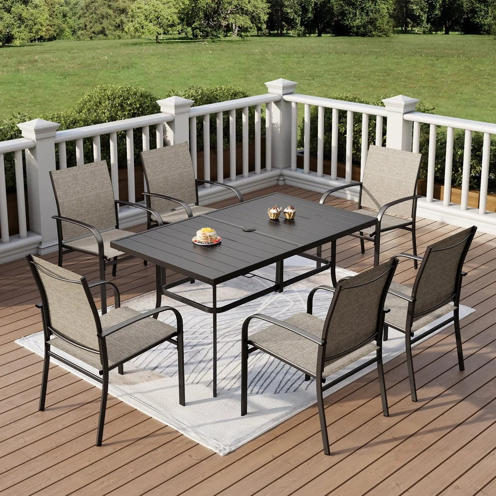 7-Piece Outdoor Dining Set with 6 Textilene Chairs and Metal Steel Rectangle Table Patio BBQ Gatherings