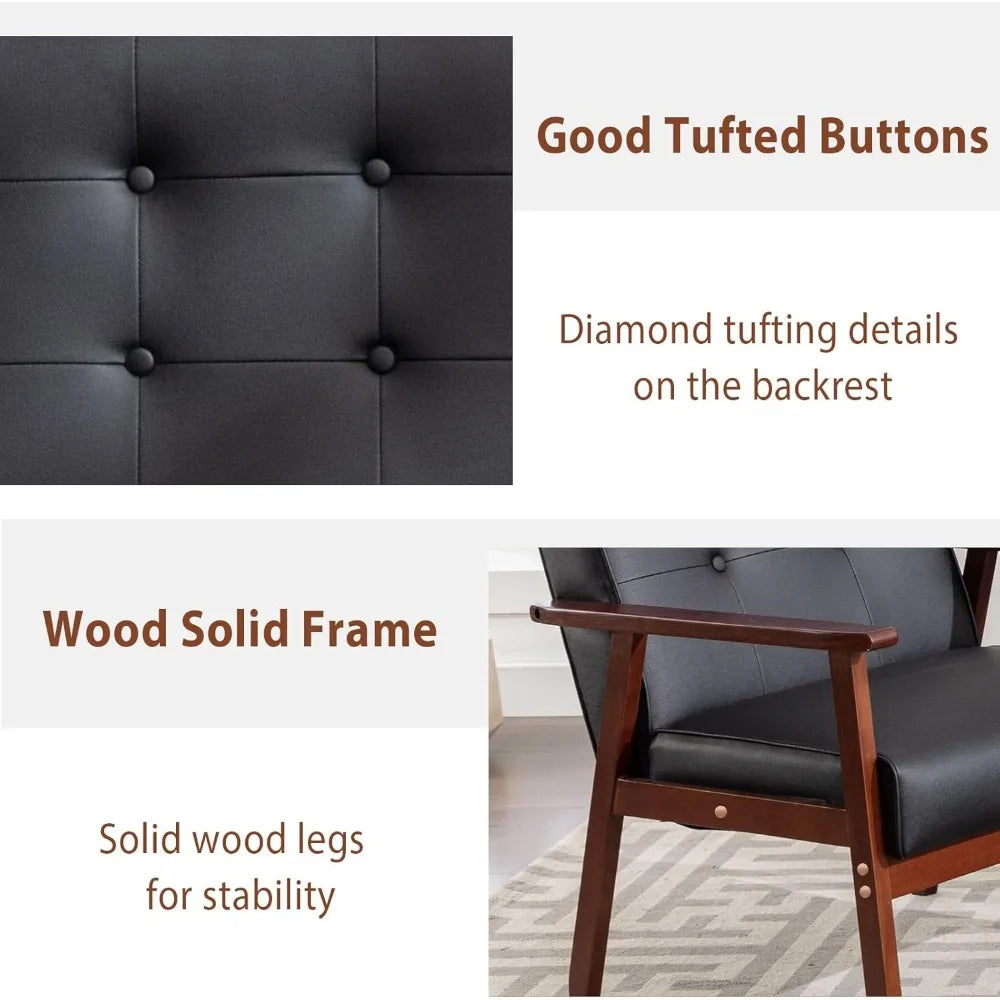 Mid-Century Retro Modern Accent Chair Wooden Arm Upholstered Tufted Back Lounge Chairs Seat Size 24.4" 18.3"