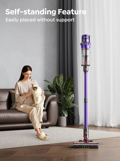 Cordless Vacuum Cleaner 600W 50KPA 65 Min Runtime, Self-Standing Stick Vacuum with Auto Mode for Pet Hair Carpet Floor