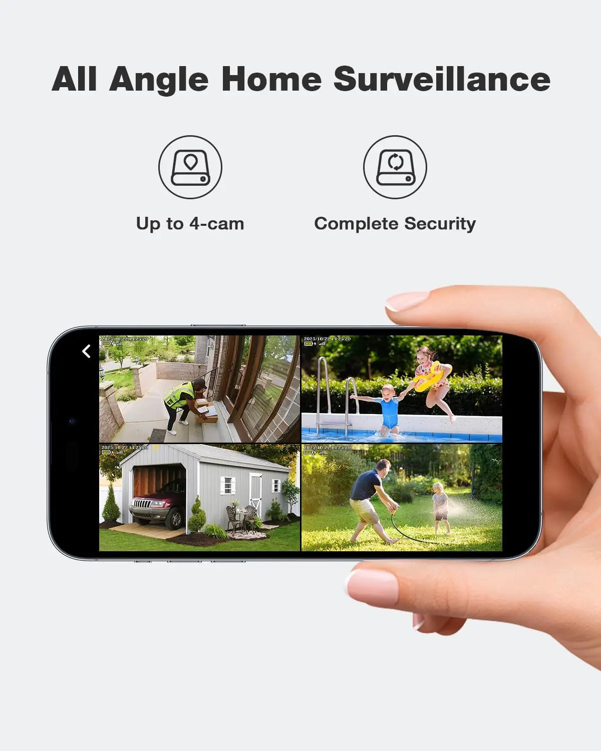 Wireless Outdoor Security Camera Kit - 4 Solar Cameras, No Monthly Fee, Color Night Vision, 360° PTZ, 4MP Live View