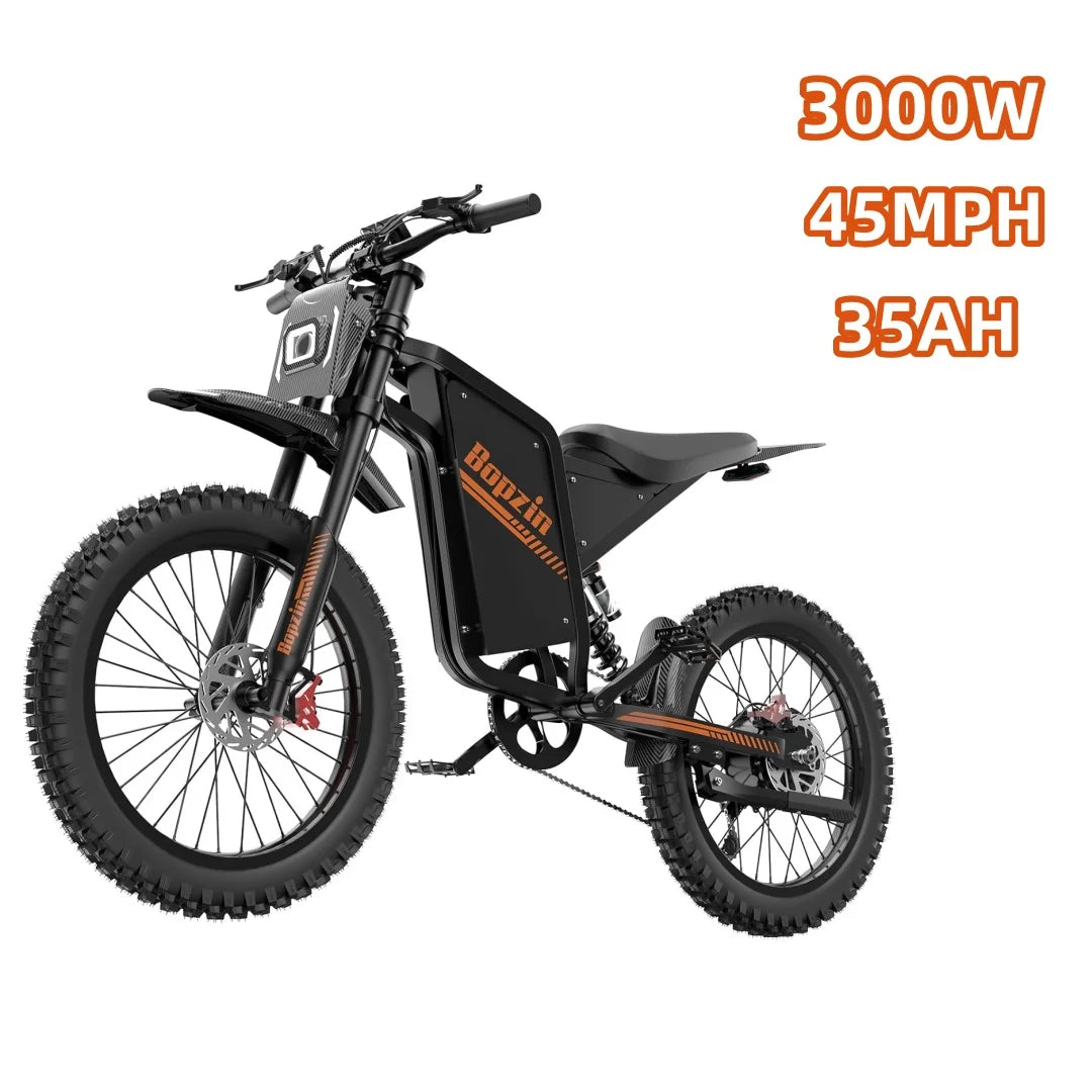 BOPZIN Q8 Electric Bicycle 3000W 60V 35AH Long Range Dirt Mountain E-Bike Big Power Locomotive Tire Electric Bikes for Adults